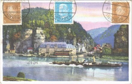 1931 Hrensko, Herrnskretschen; general view, steamship. TCV card
