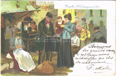 Napoli, Naples; Il Castagnaro / Italian folklore, street scene. litho s: S. Destefan (EK)