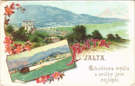 Yalta, Jalta; Schicht's soap factory advertisement on the backside. Art Nouveau, floral, litho (EK)