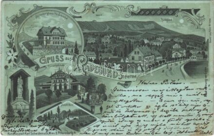 1900 Sankt Radegund bei Graz, Schökl-Bartl, Cursaalgebäude, St. Maria Bronn, Stubenberghaus a.d. Schöckel. Kunstanstalt Karl Schwidernoch / spa, hotel, Art Nouveau, floral, litho (EK)