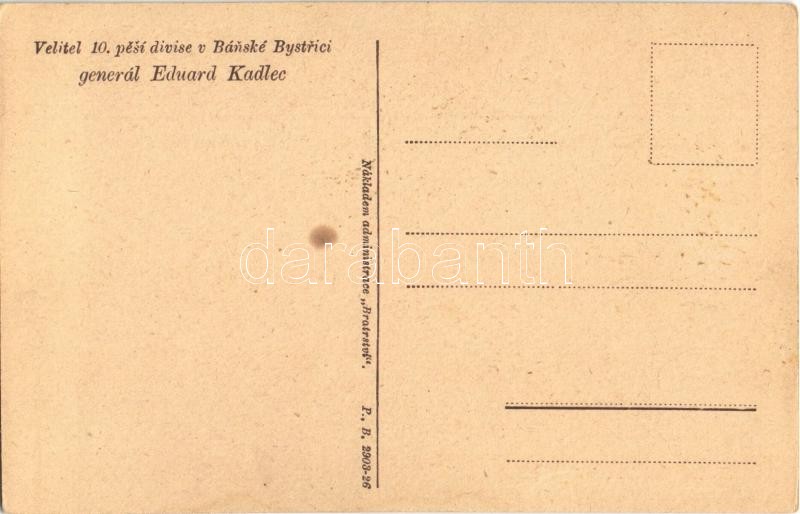 Velitel 10. pesí divise v Bánské Bystrici generál Eduard kadlec / Eduard Kadlec Czech General, Commander of the 10th Dog Division in Bánská Bystrica (Besztercebánya) - Image 2