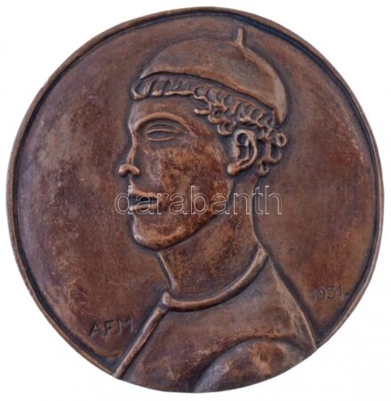 Antalffyné Fridrik Mária (1888-1952) 1931. 'Férfi portré' egyoldalas Br emlékplakett (120mm) T:2