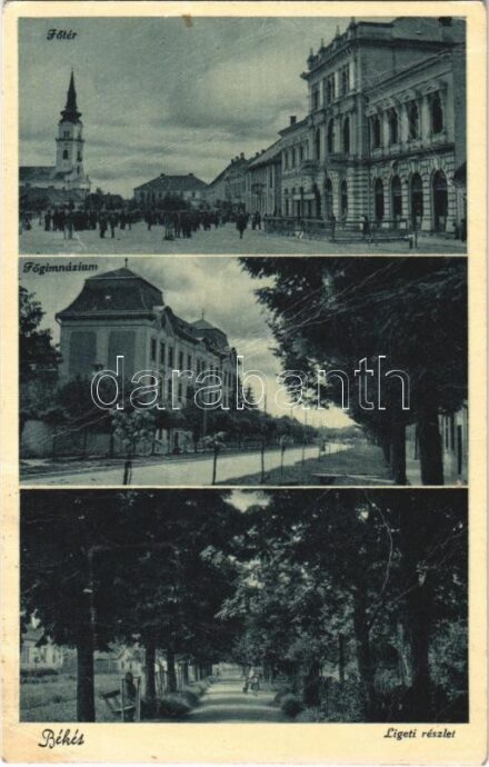 1941 Békés, Fő tér, Főgimnázium, Ligeti részlet + 'BÉKÉS P.Ü. SZEKRÉNYBŐL' (EK)