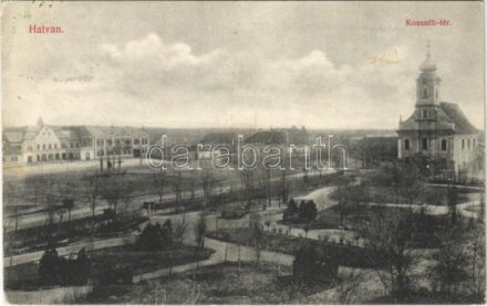 Hatvan, Kossuth tér, templom. Hoffmann kiadása
