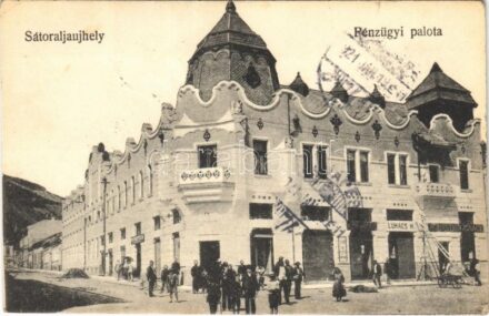 1921 Sátoraljaújhely, Pénzügyi palota, Lukács H., Kornstein Ignác üzlete + 'MISKOLCZ - BUDAPEST' vasúti mozgóposta bélyegző (EK)