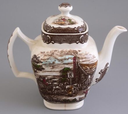 Wood & Son postahivatal mintás porcelán country stílusú teáskanna. Matricás, jelzett, alján hajszál repedéssel 23 cm