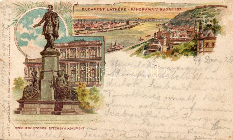 1899 Budapest, Széchenyi szobor, gőzhajó, floral litho (b)