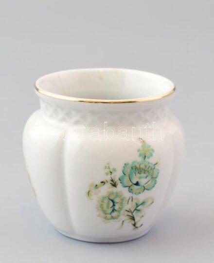 Zsolnay virágmintás porcelán mini kaspó, matricás, jelzett, kopásnyomokkal, m: 5,5 cm, d: 5,5 cm