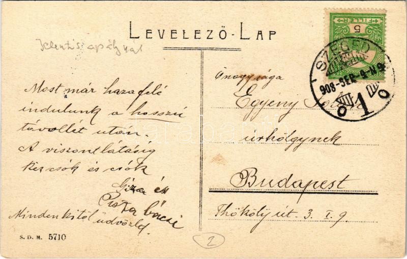 1908 Szeged, Tiszapart jelentős apálykor, uszoda, kikötő, lakóhajó - Image 2