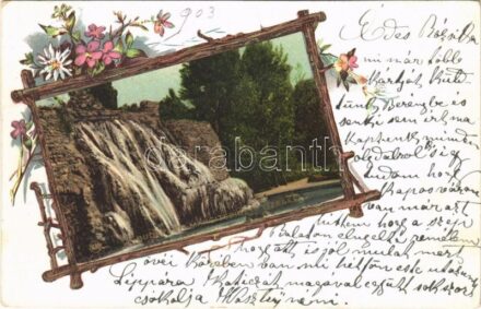 1903 Budapest XIII. Margitsziget, vízesés. Art Nouveau, floral litho