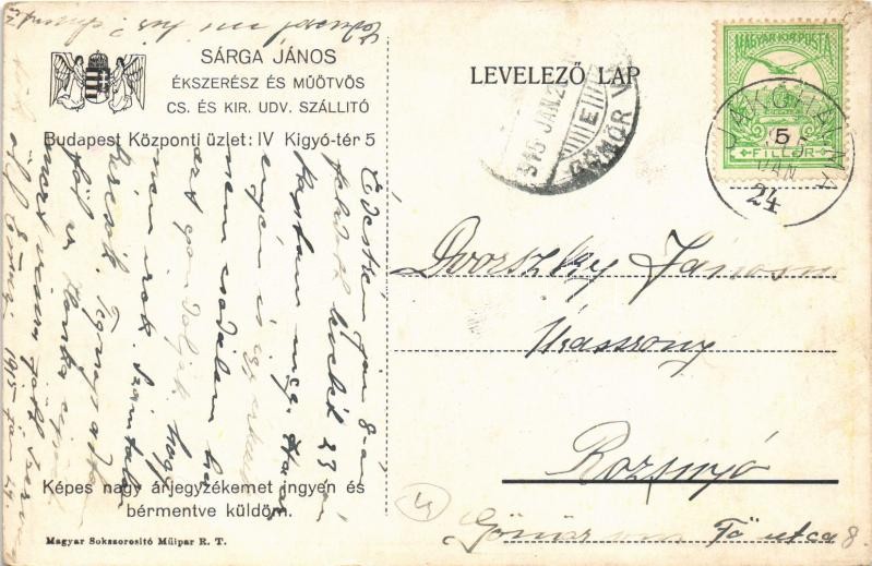 1915 Budapest V. Sárga János ékszerész és műötvös cs. és kir. udv. szállító központi üzlete, belső. Kígyó tér 5. - Image 2
