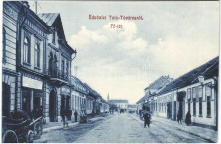 Tata-Tóváros, Tatatóváros; Fő tér, lovas szekerek, Spitzer János üzlete