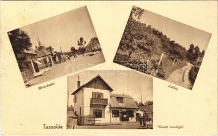 Taracköz, Teresva; utca, Vasúti vendéglő, üzlet. Paulik Ödön vasúti vendéglős kiadása / street, railway restaurant, shop