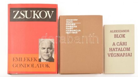 3 db történelem témájú könyv. G.K. Zsukov. Emlékek gondolatok. Bp., 1970, Kossuth, Zrínyi. Kiadói egészvászon-kötés + Alexander Werth. Oroszország nagy háborúja 1941-1945. Bp., 1971, Kossuth, Zrínyi. Kiadói egészvászon-kötés.