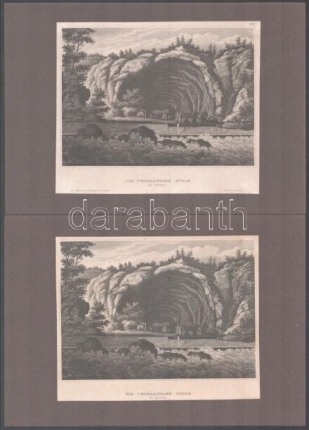 cca 1800 A Szerémségi barlangok 4 db rézmetszet kartonon 17x15 cm