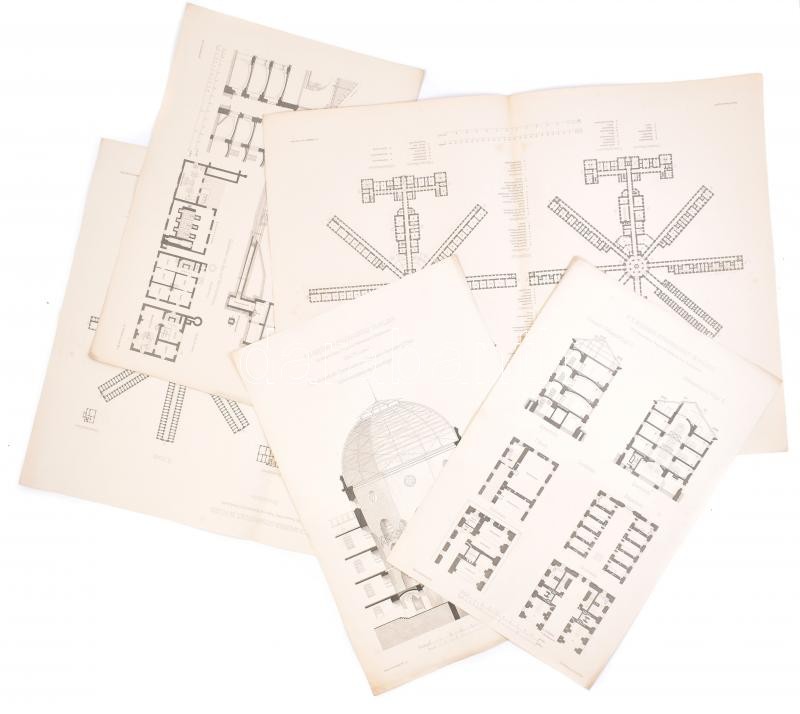 1881 A Pilseni férfi bortön tervrajzai 5 db nagy méretű tábla. / Plan of the men's prison in Plsen 60x44 cm