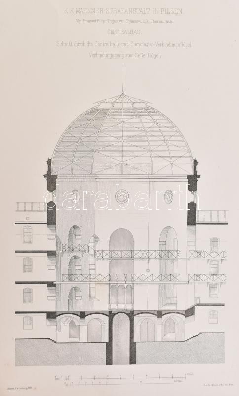 1881 A Pilseni férfi bortön tervrajzai 5 db nagy méretű tábla. / Plan of the men's prison in Plsen 60x44 cm - Image 3