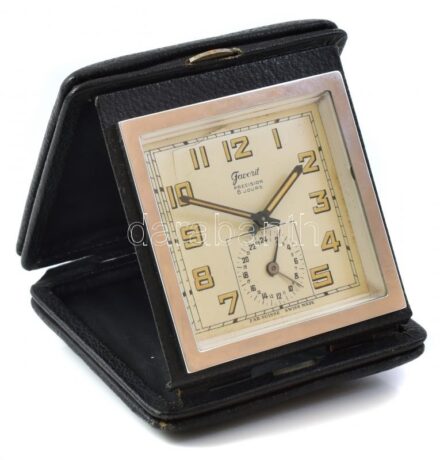 Favorit svájci art deco utazóóra, bőr tokkal, nem működik. 8x8 cm