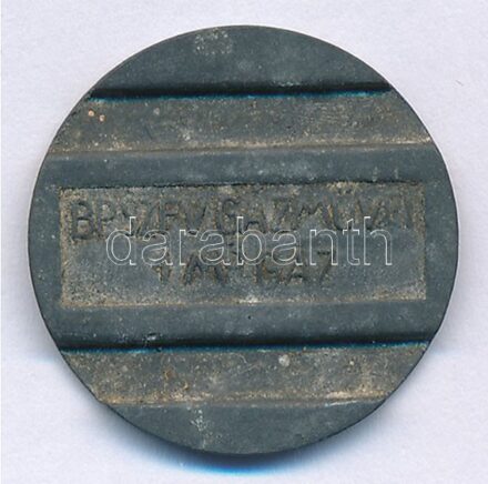 ~1930-1940. 'BP.SZFV. GÁZMŰVEK 1M^3 GÁZ' Zn gázbárca T:2- patina