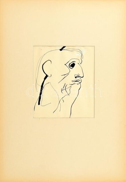 Szász Endre (1926-2003): Arckép. Tus, papír. Jelzés nélkül. Sérült. Paszpartuban. 19,5×16,5 cm.