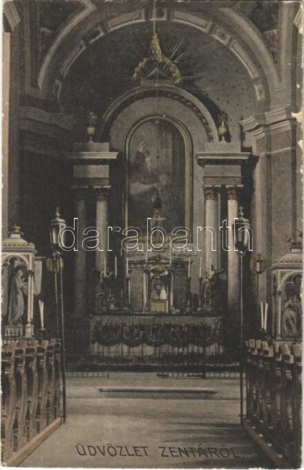 Zenta, Senta; 1911. Húsvét vasárnapján leégett Szt. István templom belseje. Politzer Sándor kiadása / church interior