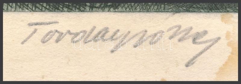 Torday jelzéssel: Pipázó juhász, rézkarc, papír, foltos, 23x18 cm - Image 2