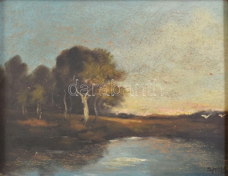 Smola István (?-?): Tájkép, olaj, karton, jelzett, fa keretben, 21x27cm