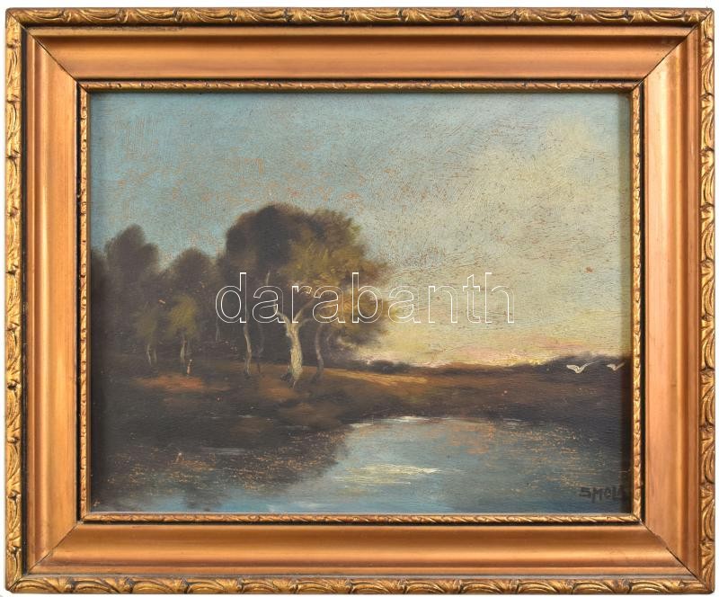 Smola István (?-?): Tájkép, olaj, karton, jelzett, fa keretben, 21x27cm - Image 2