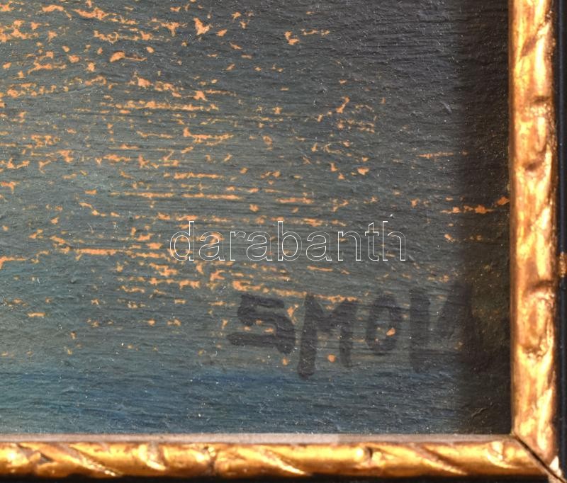 Smola István (?-?): Tájkép, olaj, karton, jelzett, fa keretben, 21x27cm - Image 3