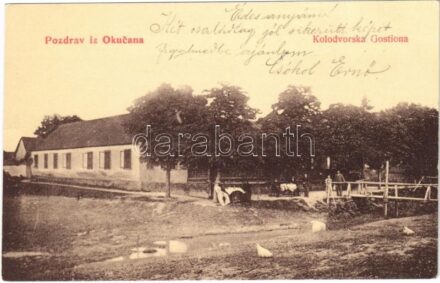 Okucani, Kolodvorska Gostiona / vasúti étterem / railway restaurant. W.L. 931. (gyűrődés / crease)