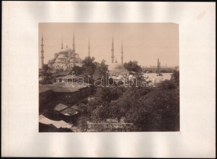 cca 1900 Isztambul (Konstantinápoly), Ahmed szultán dzsámija (Kék mecset), Szulejmán-mecset kívülről és belülről, 3 db nagyméretű kartonra kasírozott fotó, 27x21 cm