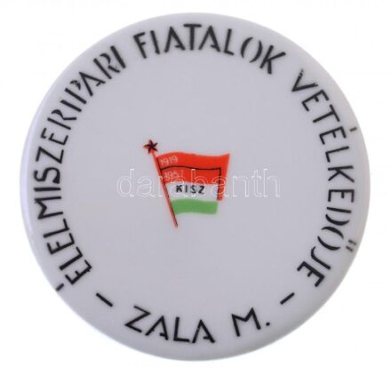 DN 'Élelmiszeripari fiatalok vetélkedője - Zala' jelzett hollóházi porcelán emlékérem, eredeti tokban (74mm) T:1-
