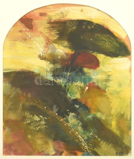 Veres Péter (1943-2004): Tájkép, 1993. Olaj, papír, jelzett, üvegezett fa keretben, 35,5×30,5 cm: