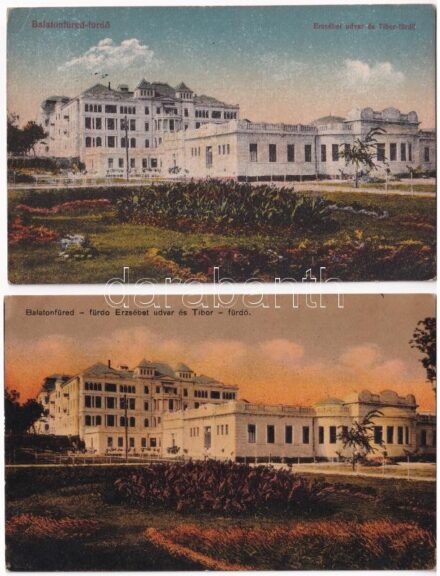 Balatonfüred, Erzsébet udvar és Tibor fürdő - 2 db régi képeslap / 2 pre-1945 postcards