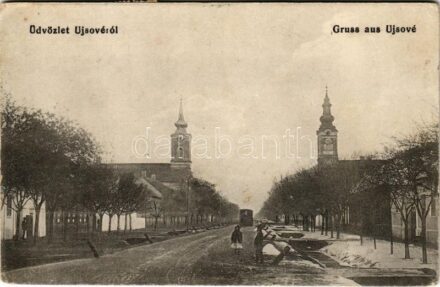 1918 Újsové, Neu-Schowe (Sóvé, Ravno Selo); Fő utca és templomok télen / main street and churches in winter (EK)