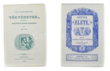 2 db reprint kiadás: Ó és Új Tetamentomi történetek, melyeket az ifjúság számára írt B.P. ; Szentek élete, melyet a zsenge ifjúság számára írt Bedeő Pál. Vászon kötésben, papír védőborítóval