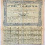 Egyiptom 1906. 'Egyiptomi Cukorfinomító Vállalat' részvénye 100Fr-ról francia nyelven, szelvényekkel T:III kis szakadás Egypt 1906. 'Egyptian Sugar-refinery Company' stock about 100 Francs in French with coupons C:F small tear