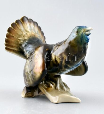 Royal Dux porcelán fajdkakas figura, kézzel festett porcelán, apró csorba, jelzett m: 14,5 cm