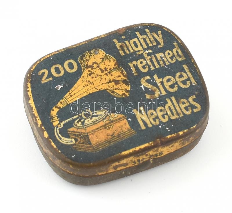 Gramofontűs fém doboz, tartalommal. Kopott - Image 2