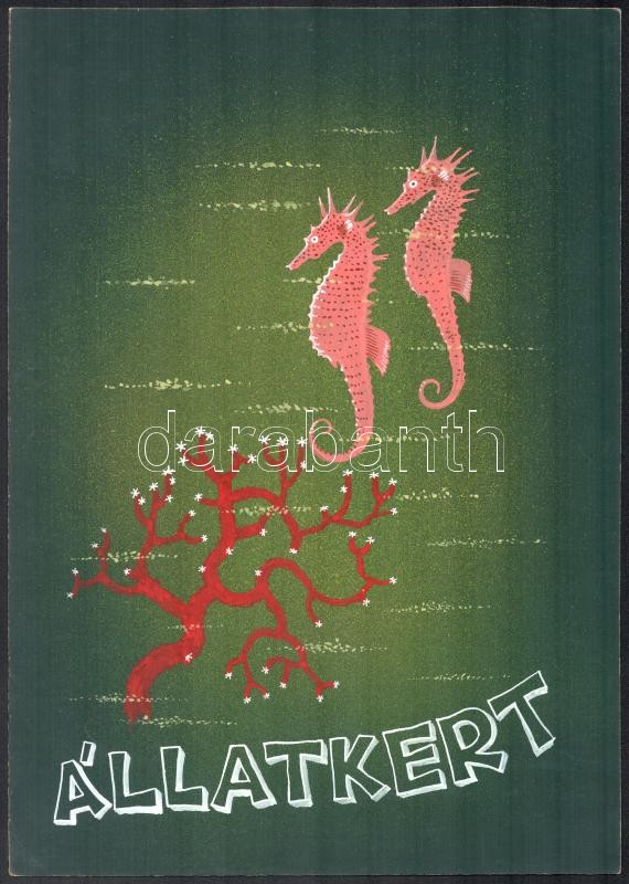 Állatkert. Plakát terv, 1940-50 körül. Tempera, karton. Jelzés nélkül, feltehetően Börtsök László (?-?) grafikus műve. 33,5x23,5 cm.