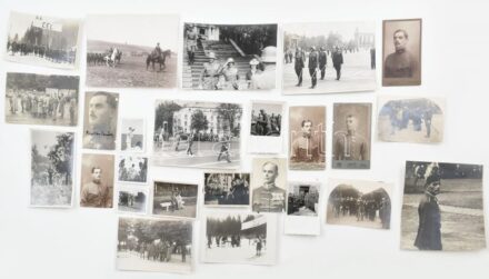 1910-1940 Csipkés Ernő (1889-1965) vezérőrnagy, Budapest városparancsnokának fotóhagyatéka, összesen 25 db fotó, keményhátú fotók, fotólapok, fotók vegyesen, közte két fotón Csipkés Ernő aláírásával, változó állapotban,