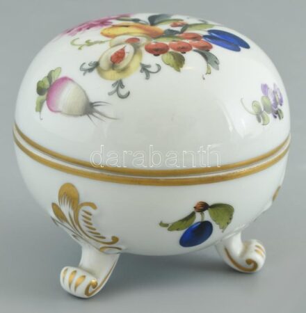 Herendi BFR (BOUQUET de FRUITS) mintás bonbonier, jelzett, kopott. m:9cm, d: 9,5cm
