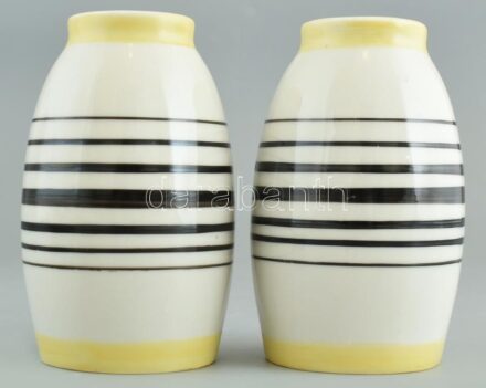 Zsolnay Nádor Judit retró váza 2db, kézzel festett porcelán, jelzett, kopásnyomokkal, m: 12 cm
