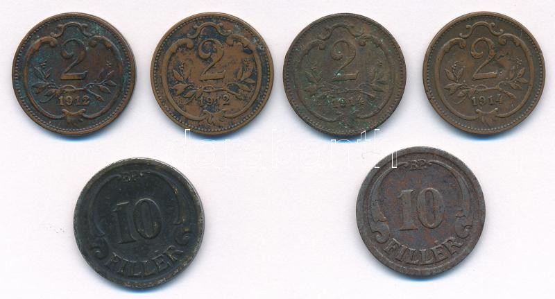 Ausztria 1912-1914. 2h Br (4db) + Magyarország 1940-1942. 10f Fe (2db) T:2-3 Austria 1912-1914. 2 Heller Br (4pcs) + Hungary 1940-1942. 10 Fillér Fe (2pcs) C:XF-F