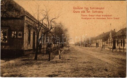1907 Torontálszécsány, Setschan, Secanj; Fő utca Graszl István áruházával, üzlet. W.L. 1080. / Hauptgasse mit Warenhaus Stefan Graszl / main street, shop of Graszl, department store (fl)