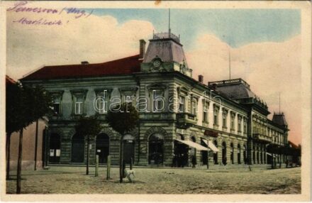 1915 Pancsova, Pancevo; Ferenc József tér, Hotel Hungária szálloda, Lang Ádám, Nádor Gyula üzlete és saját kiadása / square, hotel, publisher's shop (EK)