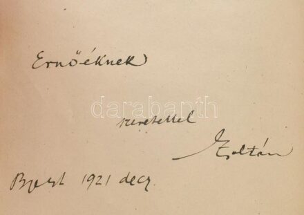 Kodály Zoltán: Énekszó. Dalok népi versekre. Dohnányi Ernő zeneszerző részére szóló dedikációval ellátott, számozott, aláírt példány. Bp., 1921. Rózsavölgyi. 67 p. Bordázott, metszett aranyozott egészbőr kötésben.