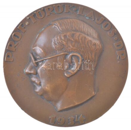 Reményi József (1887-1977) 1934. 'Prof. Török Lajos Dr.' kétoldalas bronz emlékplakett (94mm) T:1-,2 kis patina, ü., ph.