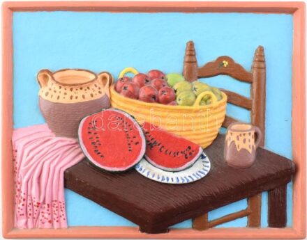 Festett relief, fa, kopott, 18x23cm