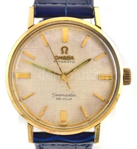 Omega Seamaster automata. fém tokkal, szép, szövet hatású számlappal, kék bőr szíjjal, működő, jó állapotban d: 35 mm